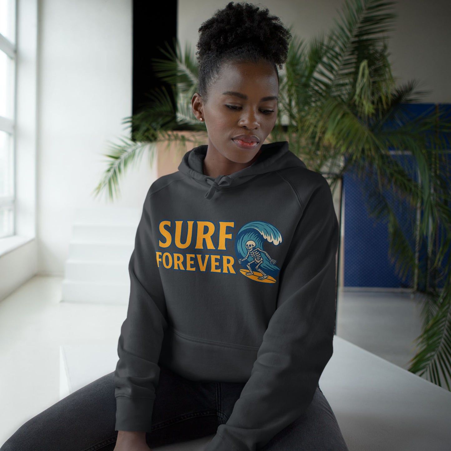 Surf Forever Hoodie — Retro Wave Skeleton Surf Graphic Pullover