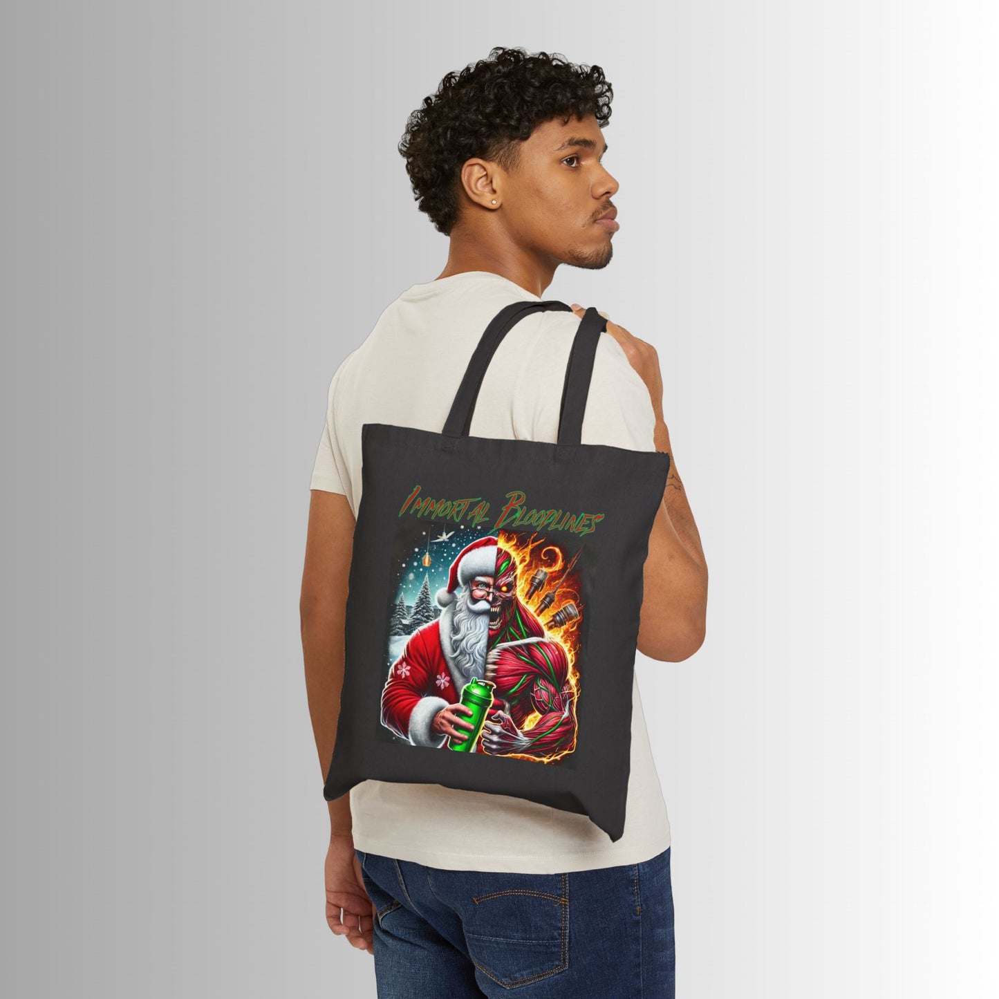 Christmas Tote Bag — 'Happy Christmas' & Festive Santa Canvas Tote