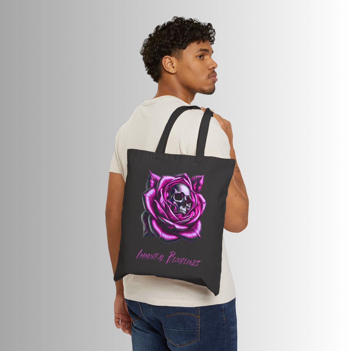 Immortal Bloodlines Gothic Tote Bag - Stylish Canvas Shopper for Art Lovers Pink Skull Rose (GCC)