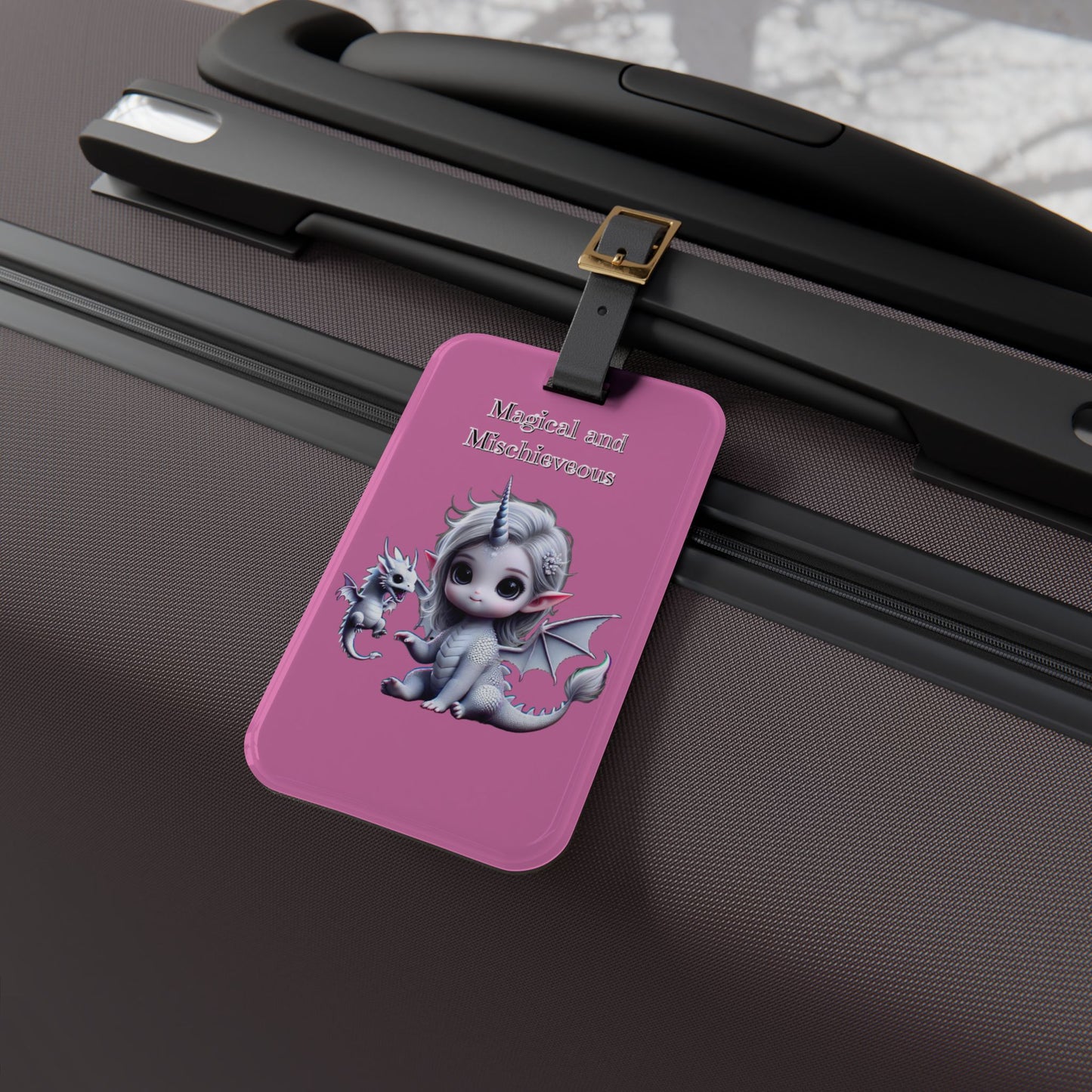Magical and Mischievous Pink Dragon Luggage Tag