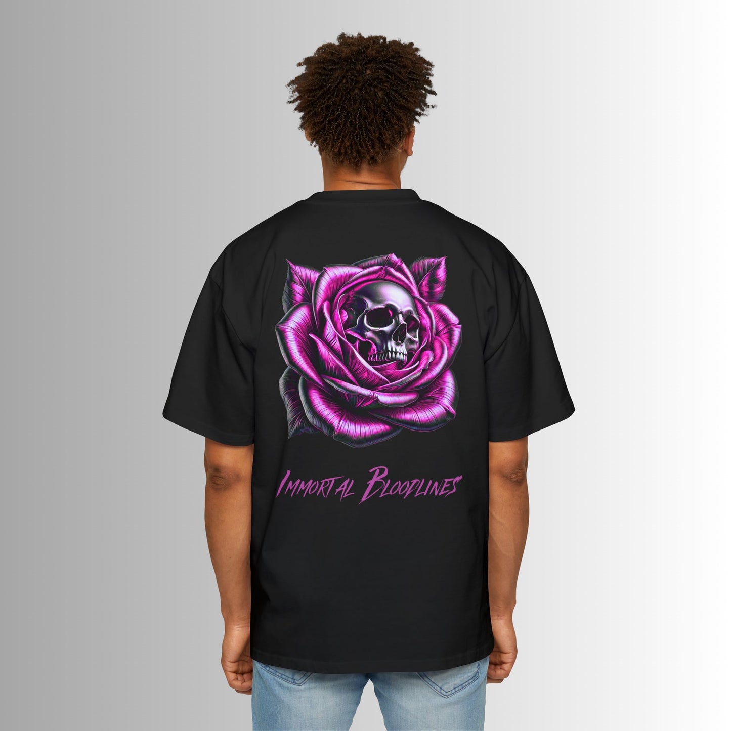 Men's Heavy Oversized Tee - 'Immortal Bloodlines' Graphic Tee with Skull Rose