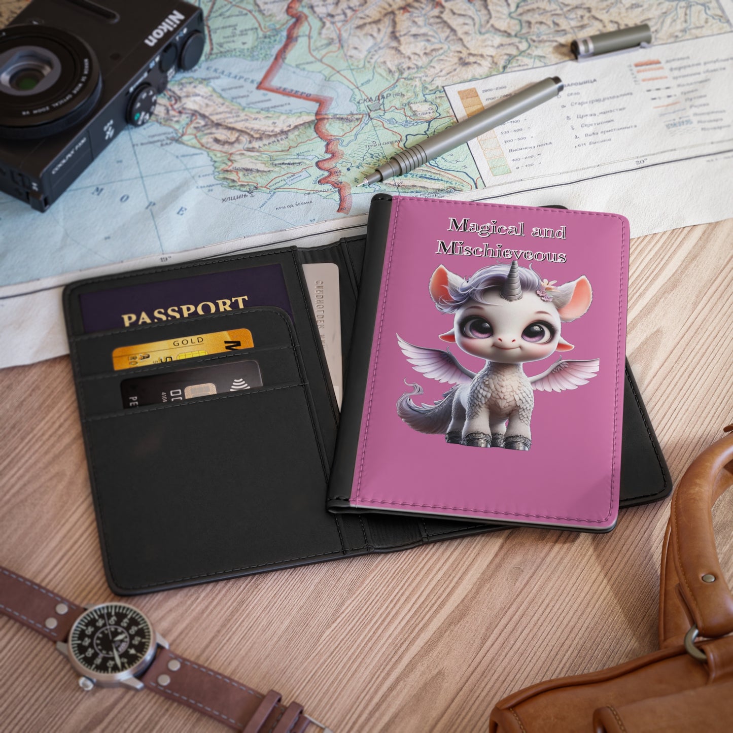 Passport Cover - 'Magical and Mischievous' Cute Unicorn Pegasus Travel Wallet