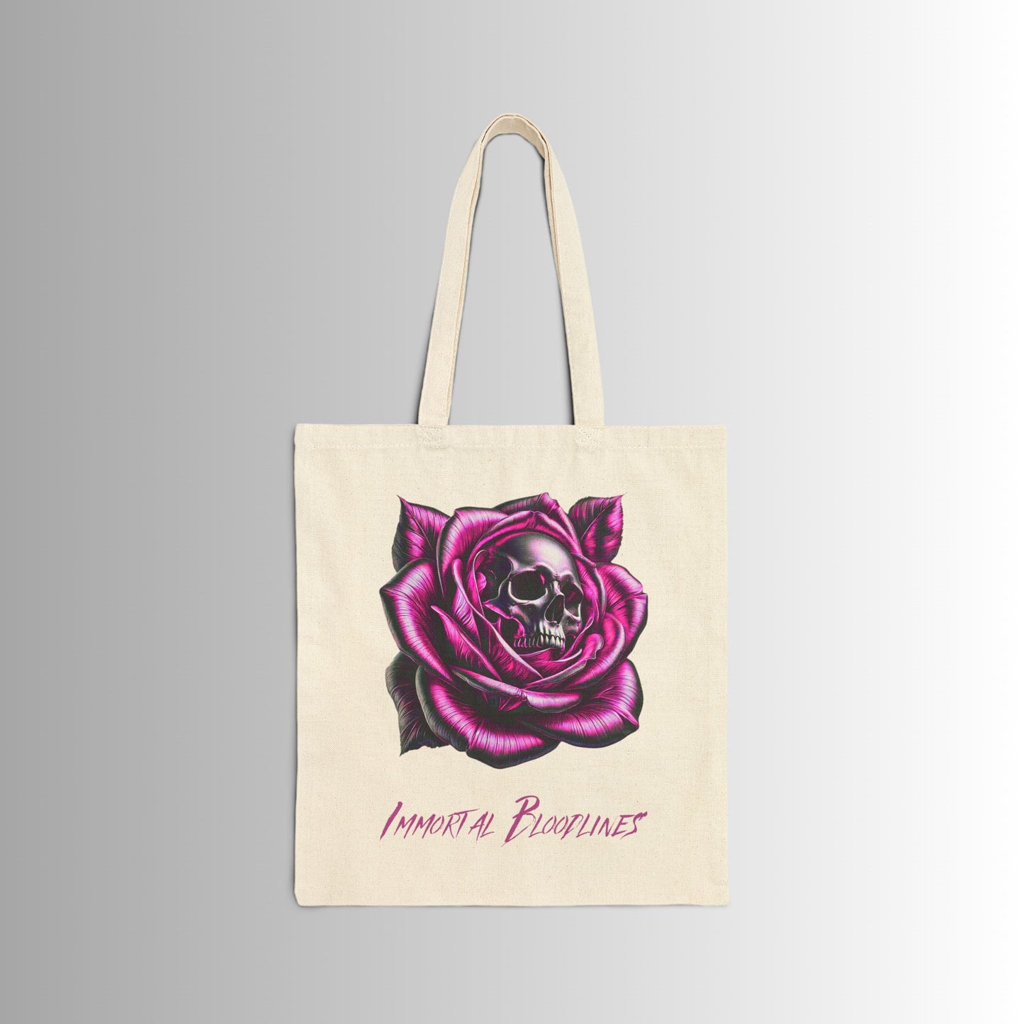 Immortal Bloodlines Gothic Tote Bag - Stylish Canvas Shopper for Art Lovers Pink Skull Rose (GCC)