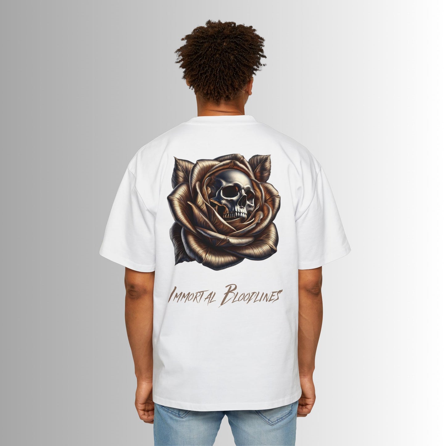 Men's Heavy Oversized Tee - 'Immortal Bloodlines' Graphic Tee with Gold Skeleton GCC