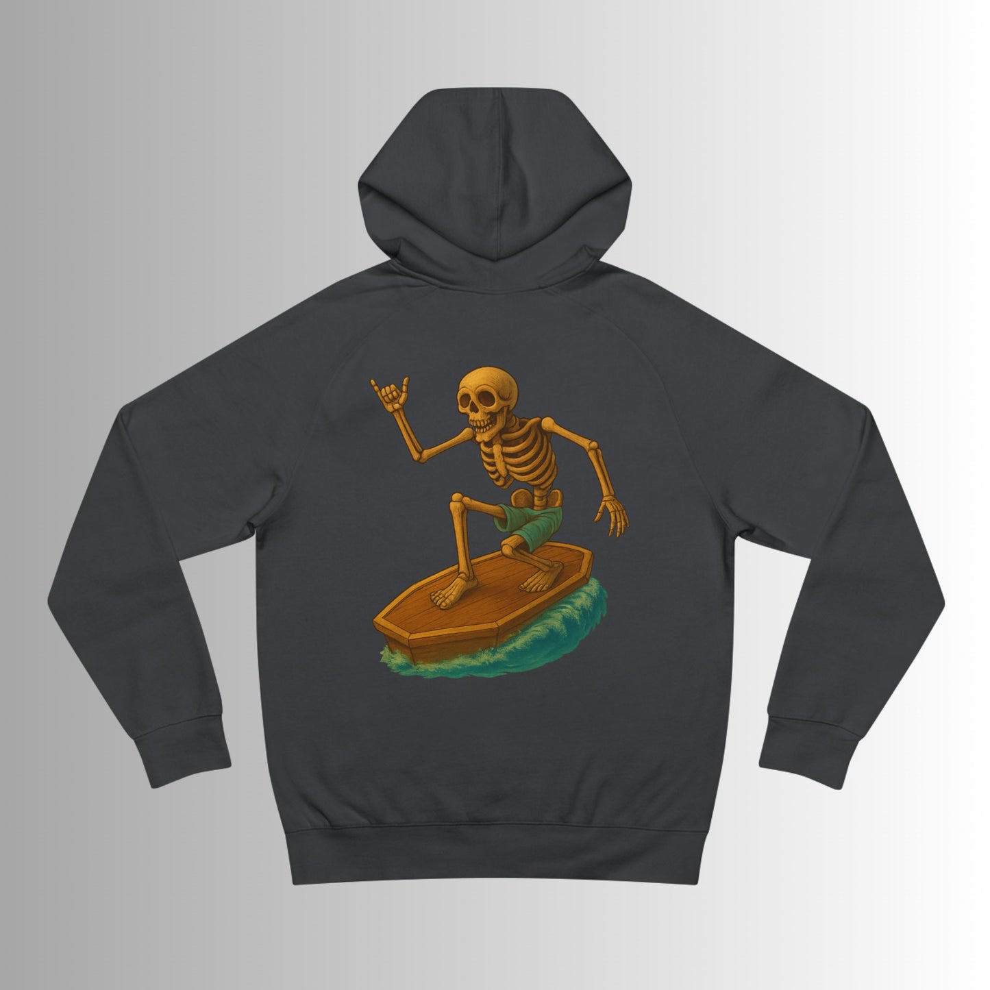 Surf Forever Hoodie — Retro Wave Skeleton Surf Graphic Pullover