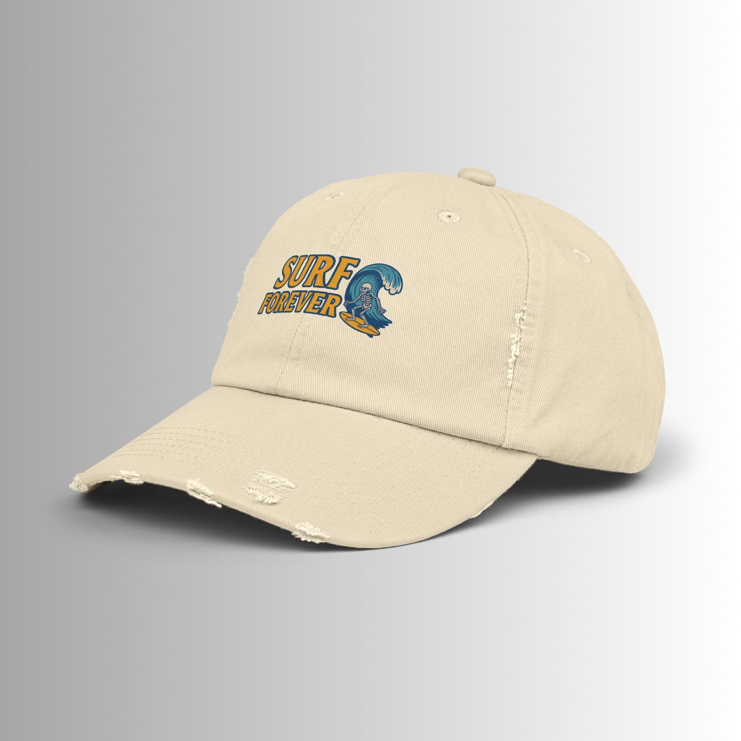 Surf Forever Unisex Distressed Cap, Beach Hat, Ocean Lover Gift, Summer Accessory, Casual Headwear
