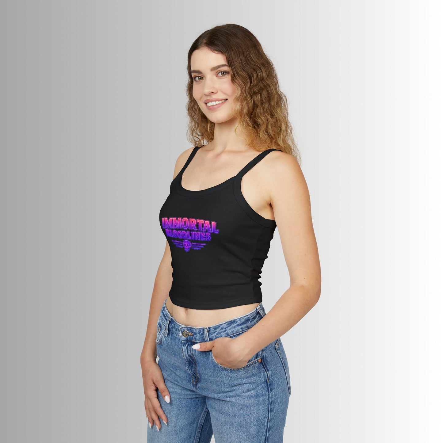 Immortal Bloodlines Crop Tank Top — Retro Neon Gothic Graphic