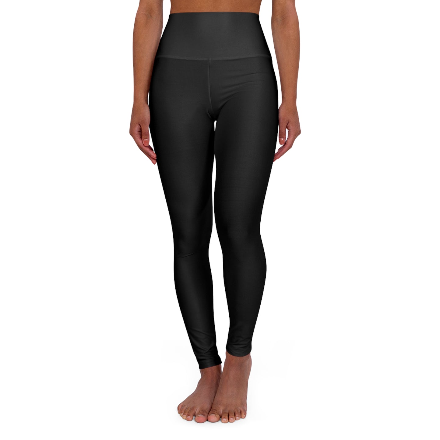 High-Waist Yoga Leggings — Black Lotus Back Print, Stretch Athletic Activewear