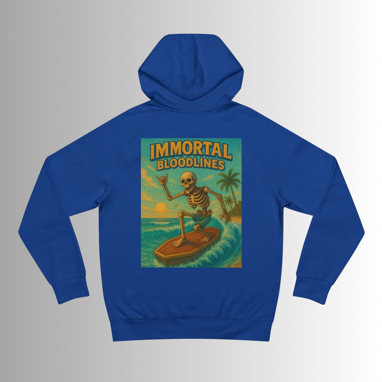 IB Surf Shack Hoodie — Retro Wave Skeleton Surf Graphic Pullover