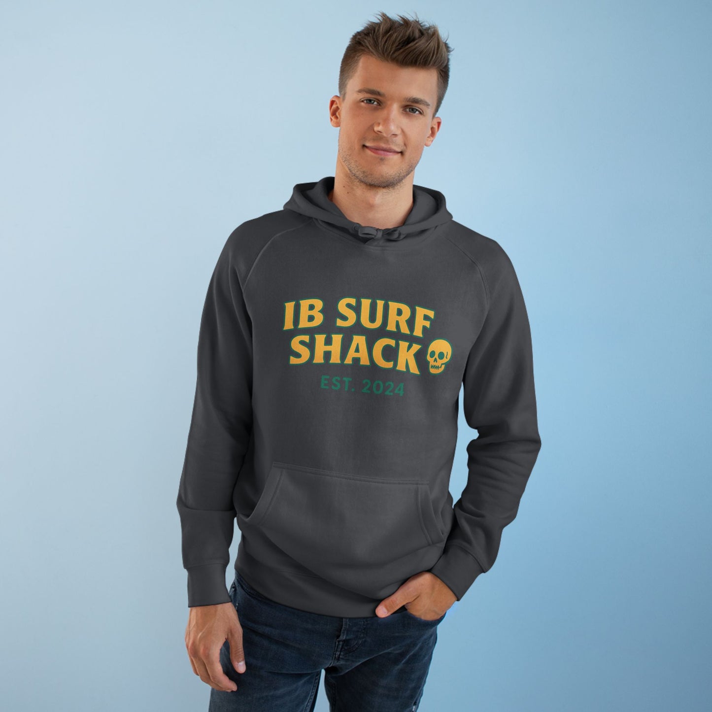 IB Surf Shack Hoodie — Retro Wave Skeleton Surf Graphic Pullover