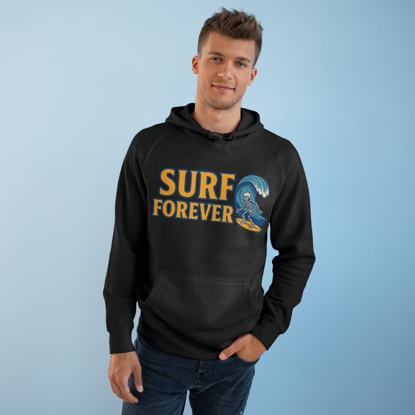Surf Forever Hoodie — Retro Wave Skeleton Surf Graphic Pullover
