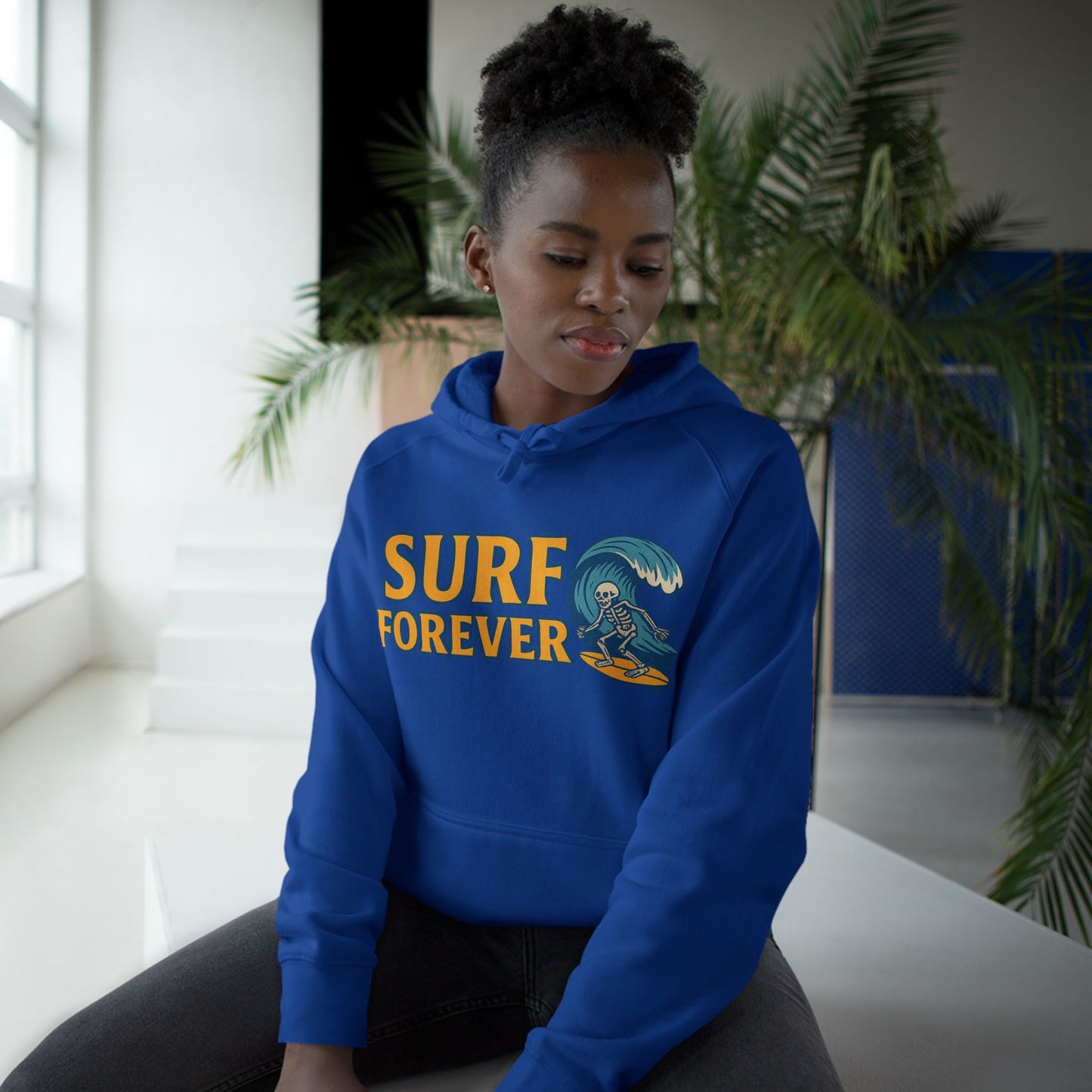 Surf Forever Hoodie — Retro Wave Skeleton Surf Graphic Pullover