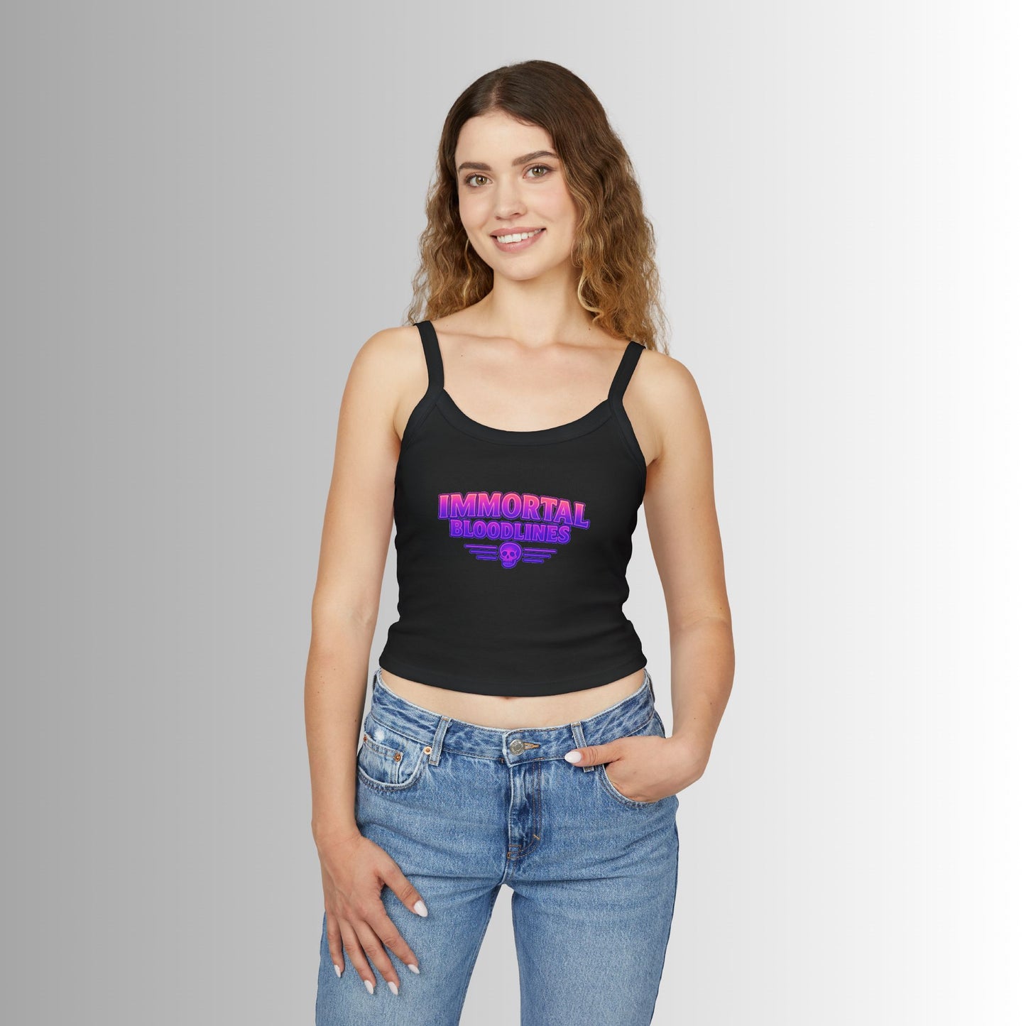 Immortal Bloodlines Crop Tank Top — Retro Neon Gothic Graphic