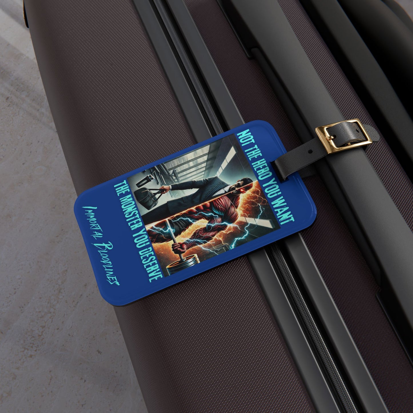 Luggage Tag — “Not the Hero You Want, The Monster You Deserve” Neon Monster Design