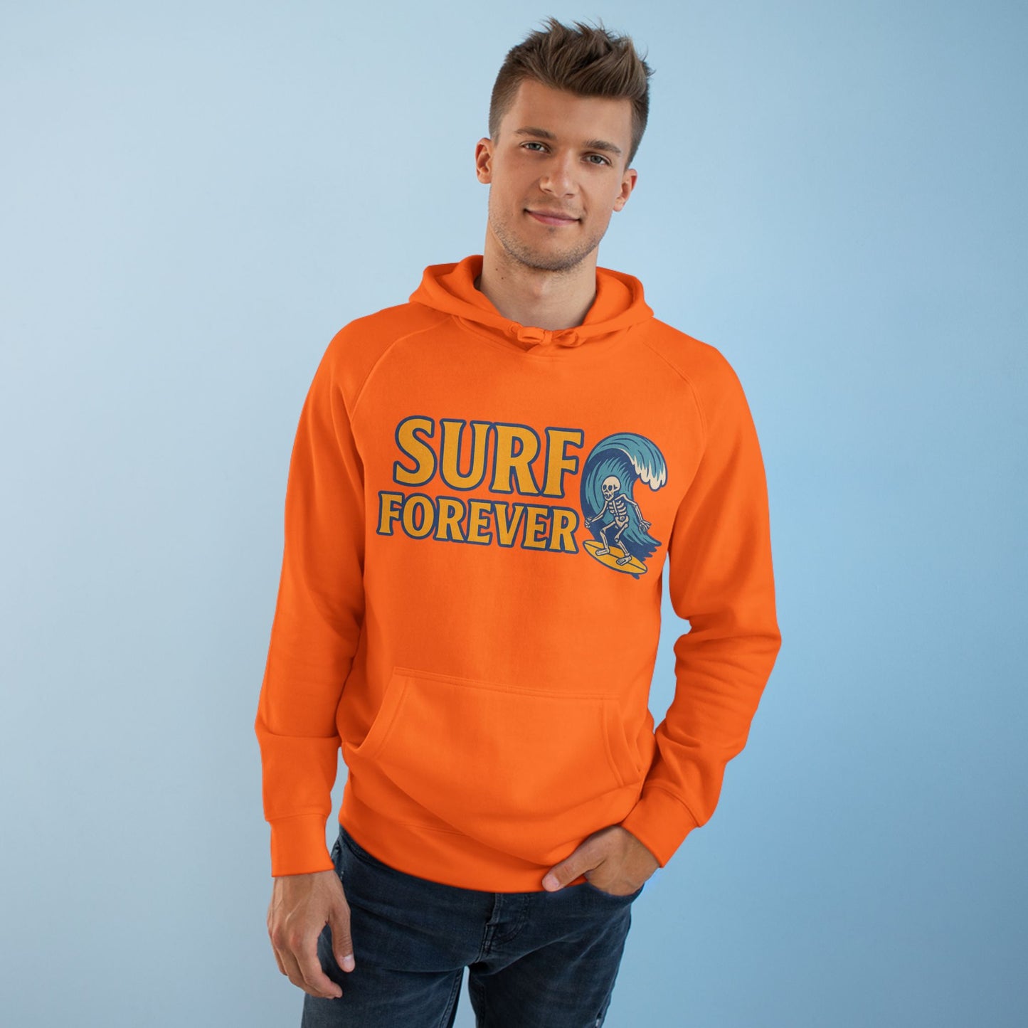 Surf Forever Hoodie — Retro Wave Skeleton Surf Graphic Pullover