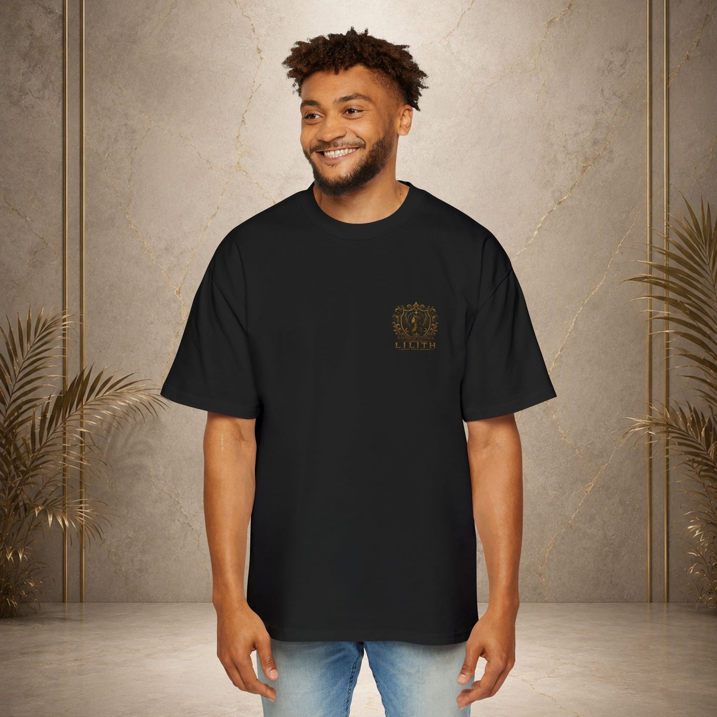 Oversized Tee — "Beauty, Power, Rebellion" Gold House Lilith Crest