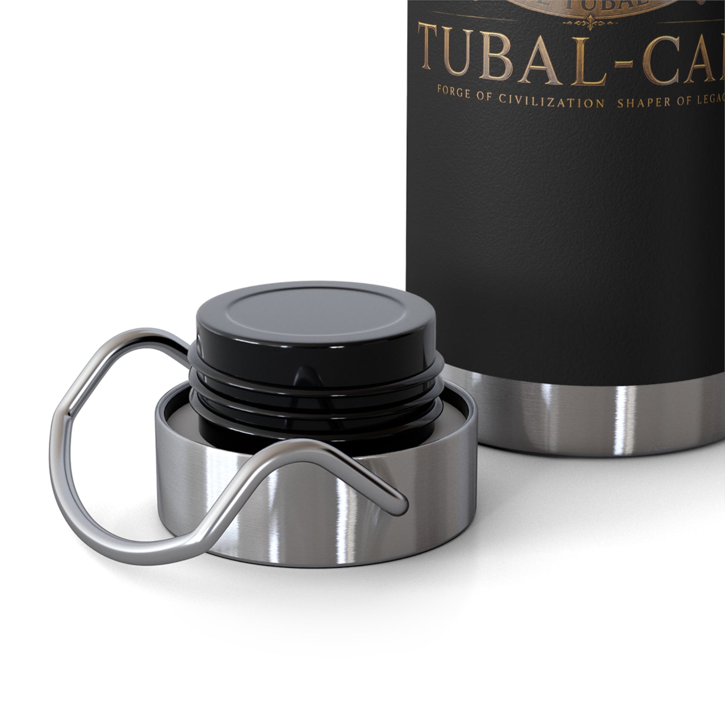 22oz Copper Vacuum Insulated Bottle — Black Matte with Ornate Gold Tubal-Cain Crest
