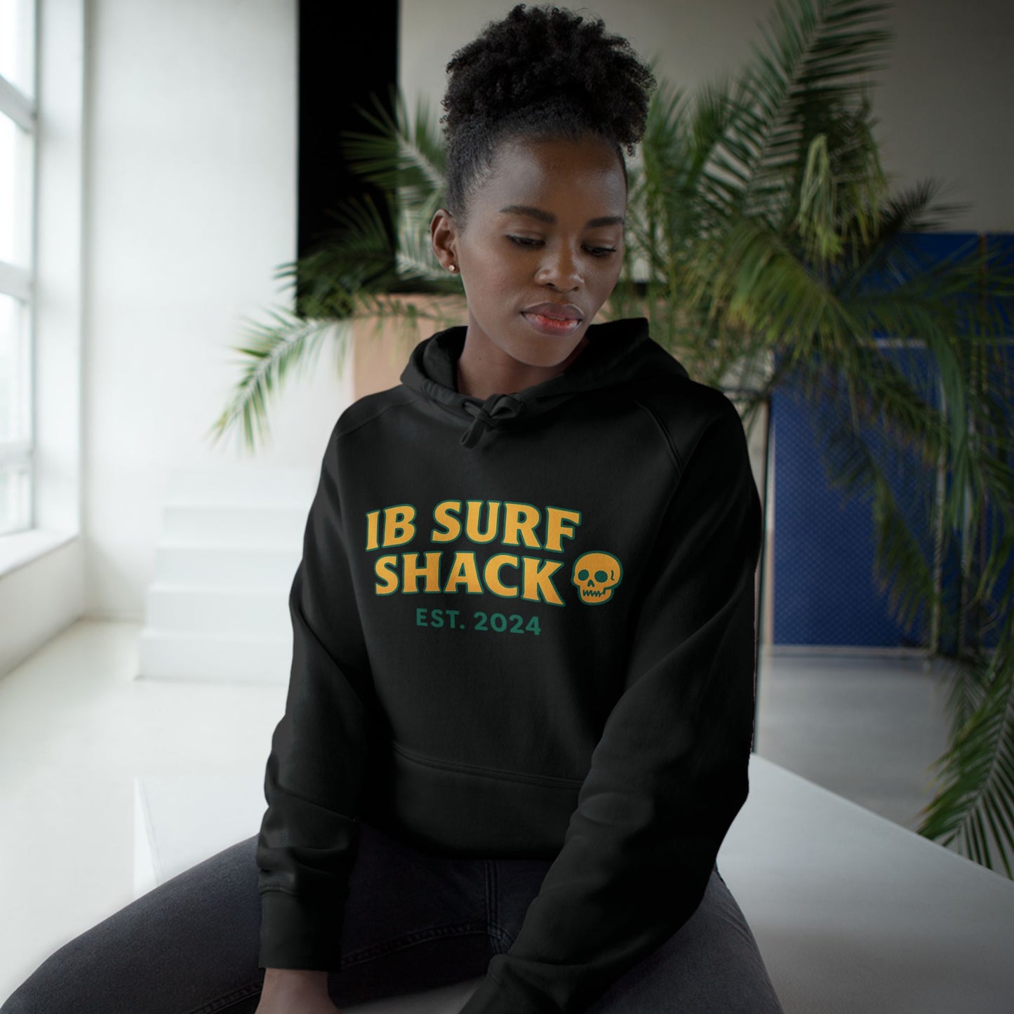 IB Surf Shack Hoodie — Retro Wave Skeleton Surf Graphic Pullover