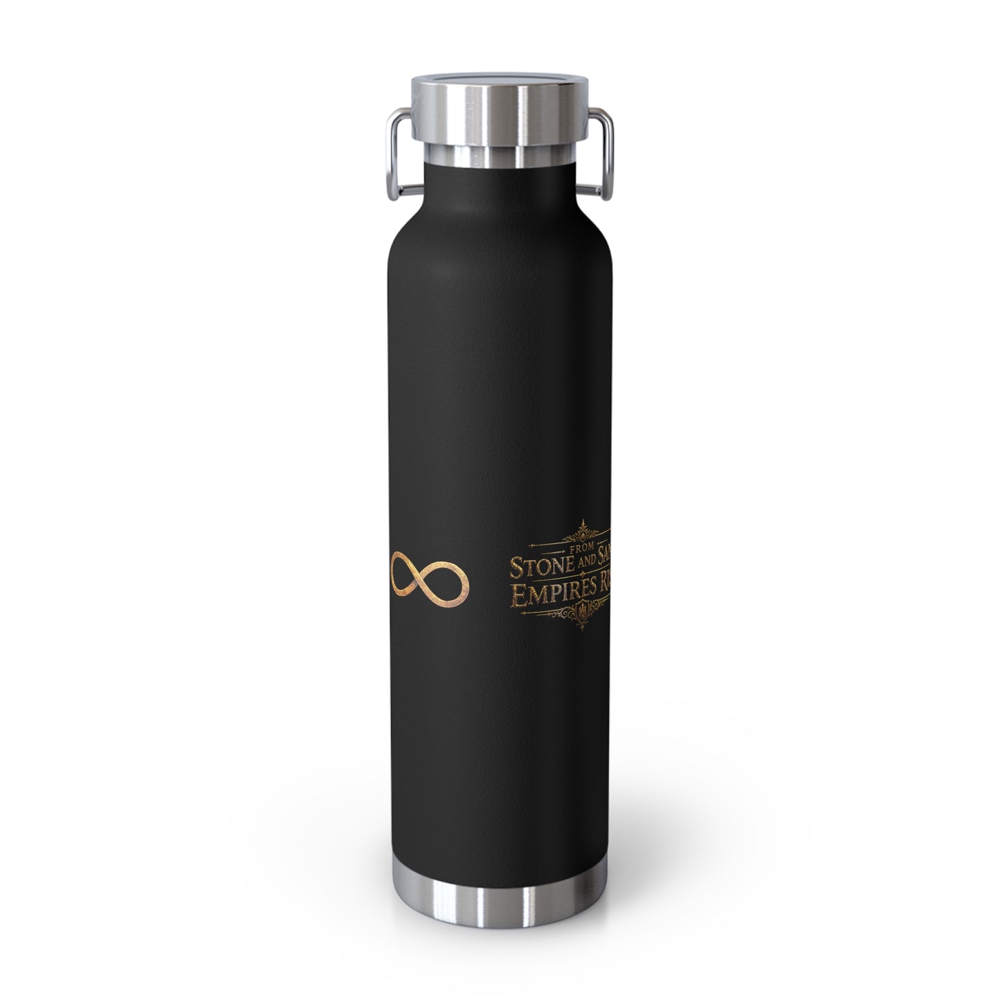22oz Copper Vacuum Insulated Bottle — Black Matte with Ornate Gold Jabal Crest