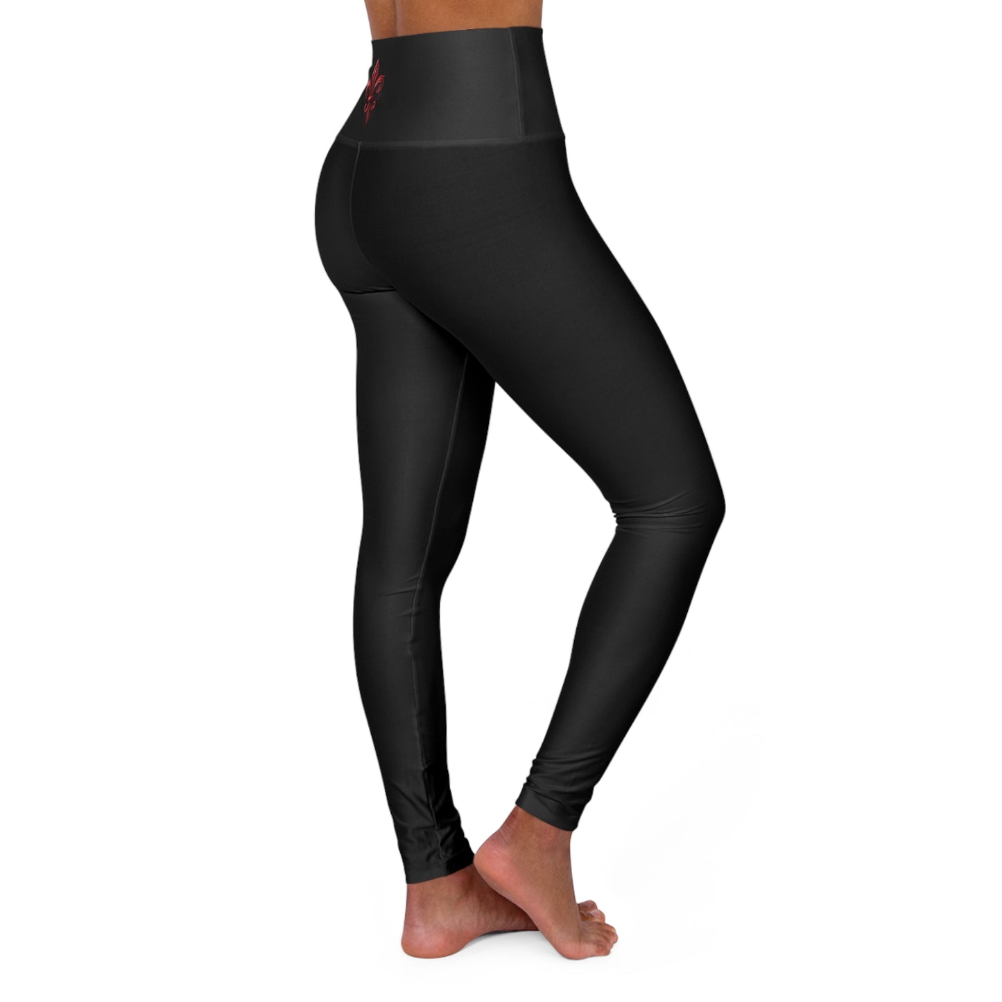 High-Waist Yoga Leggings — Black Lotus Back Print, Stretch Athletic Activewear