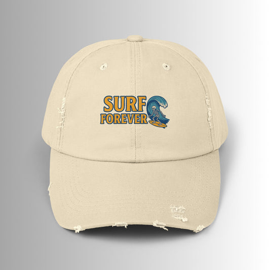 Surf Forever Unisex Distressed Cap, Beach Hat, Ocean Lover Gift, Summer Accessory, Casual Headwear