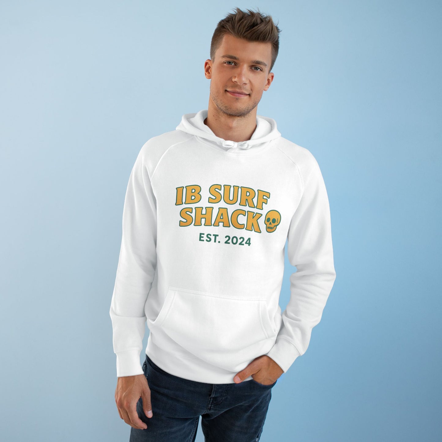 IB Surf Shack Hoodie — Retro Wave Skeleton Surf Graphic Pullover