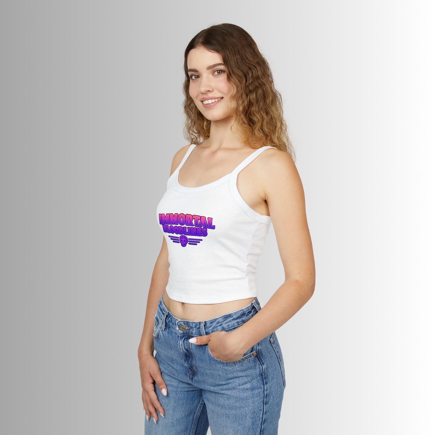 Immortal Bloodlines Crop Tank Top — Retro Neon Gothic Graphic