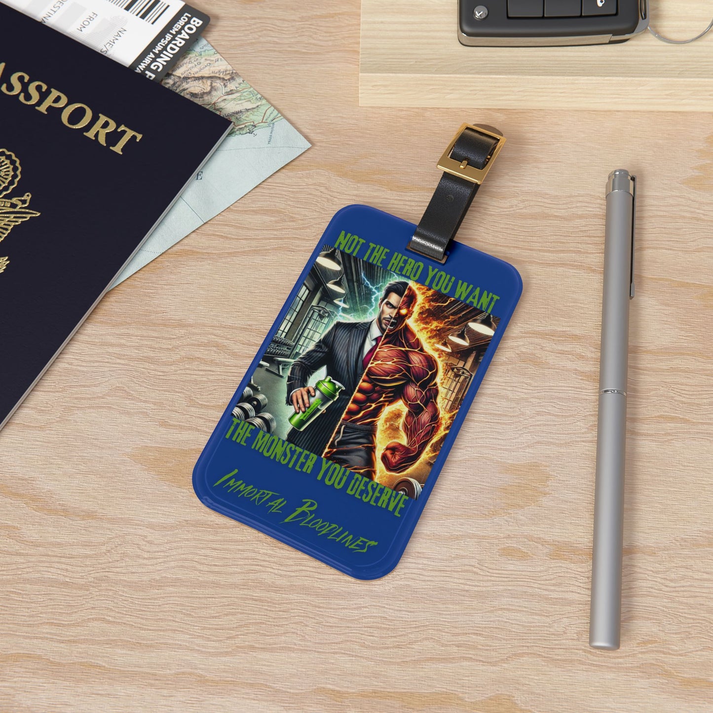 Luggage Tag — “Not the Hero You Want, The Monster You Deserve” Neon Monster Design