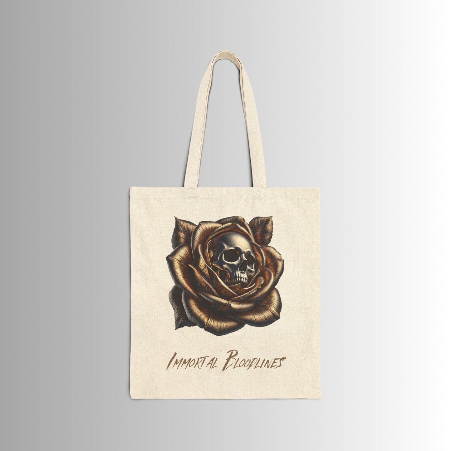 Immortal Bloodlines Gothic Tote Bag - Stylish Canvas Shopper for Art Lovers Rose Skull Gold