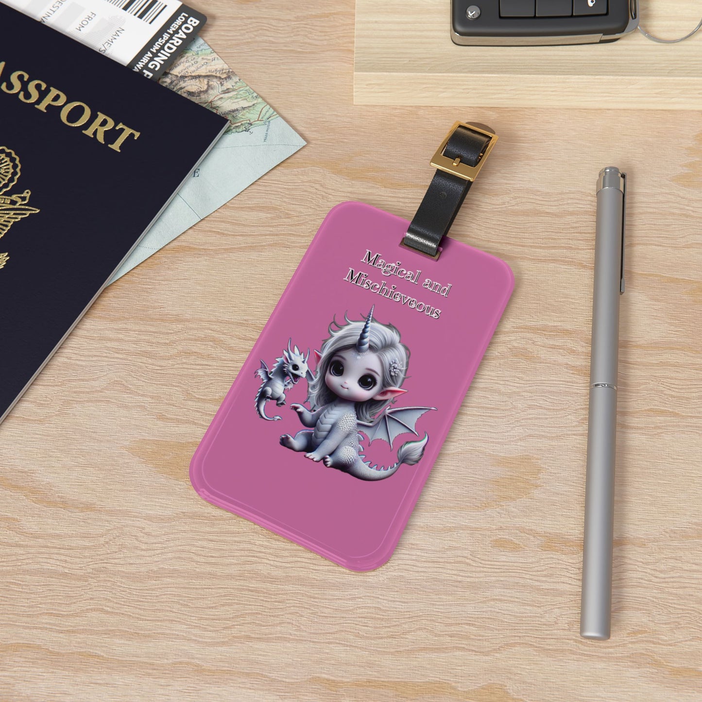 Magical and Mischievous Pink Dragon Luggage Tag