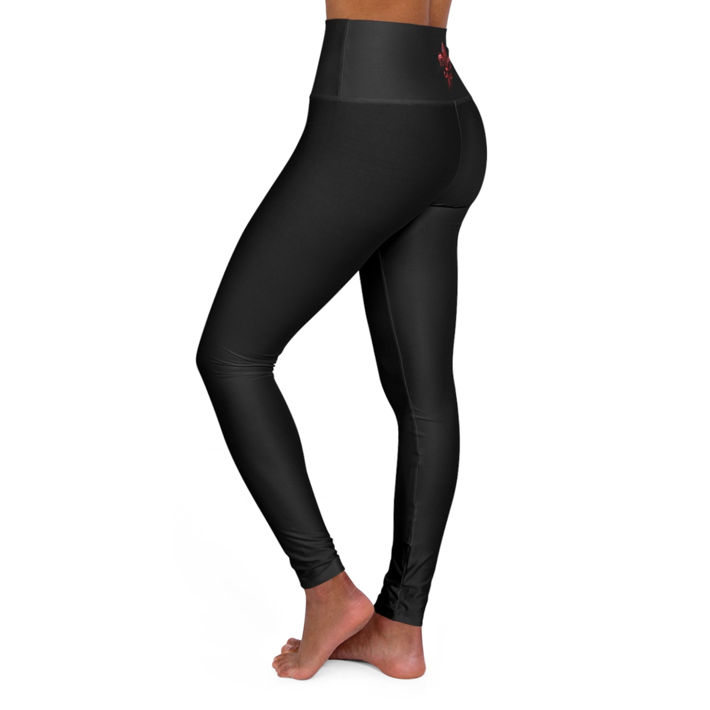 High-Waist Yoga Leggings — Black Lotus Back Print, Stretch Athletic Activewear