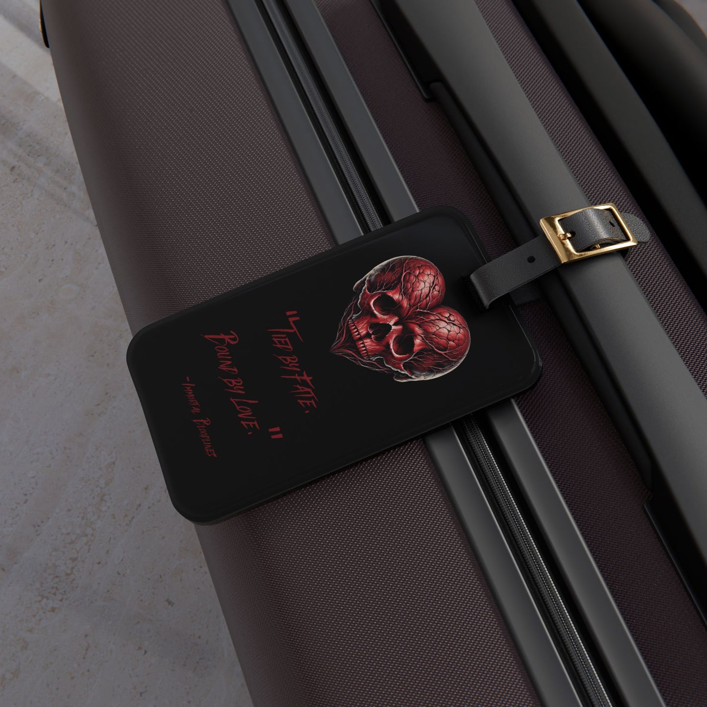 Luggage Tag - Red Skull Heart Design with Quote “Tied by Fate, Bound by Love”