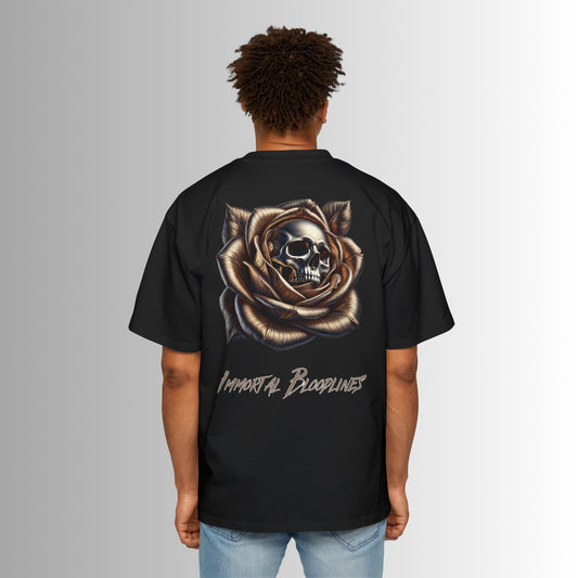Men's Heavy Oversized Tee - 'Immortal Bloodlines' Graphic Tee with Gold Skeleton GCC