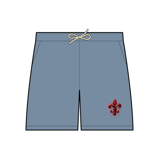 Casual Fleece Sweat Shorts with Fleur-de-Lis Design