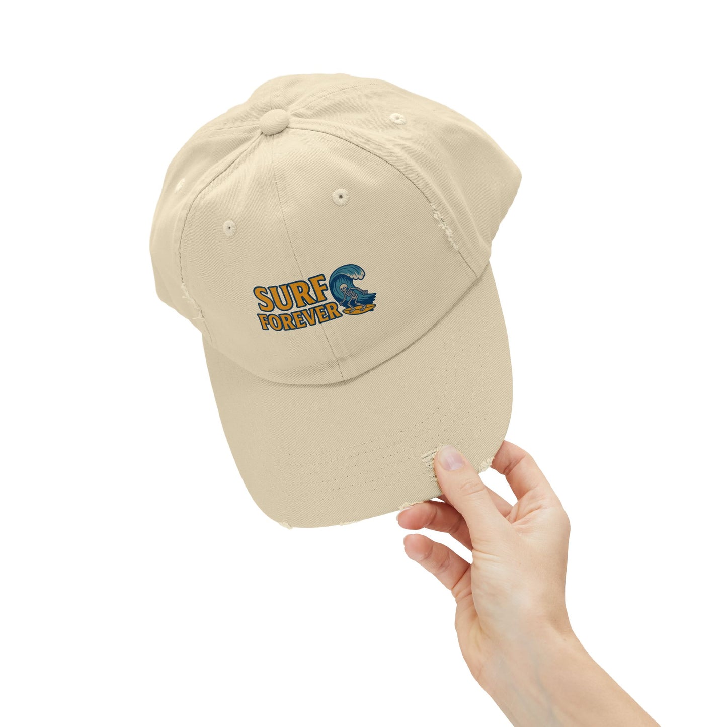 Surf Forever Unisex Distressed Cap, Beach Hat, Ocean Lover Gift, Summer Accessory, Casual Headwear
