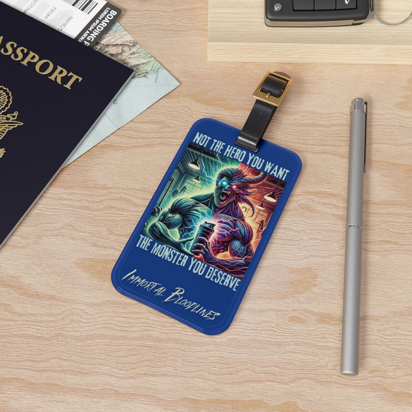Luggage Tag — “Not the Hero You Want, The Monster You Deserve” Neon Monster Design