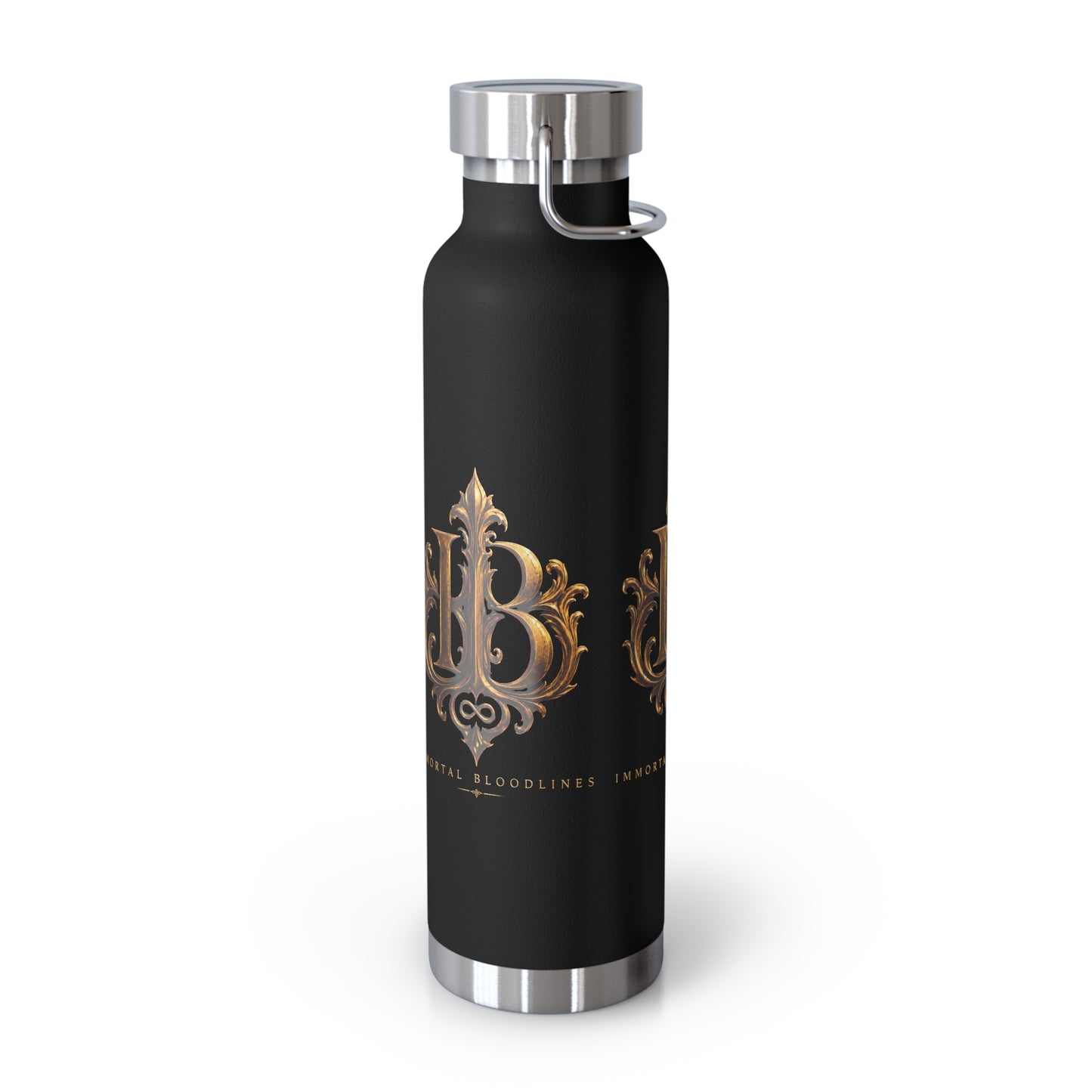 22oz Copper Vacuum Insulated Bottle — Black Matte with Ornate Gold IB Monogram