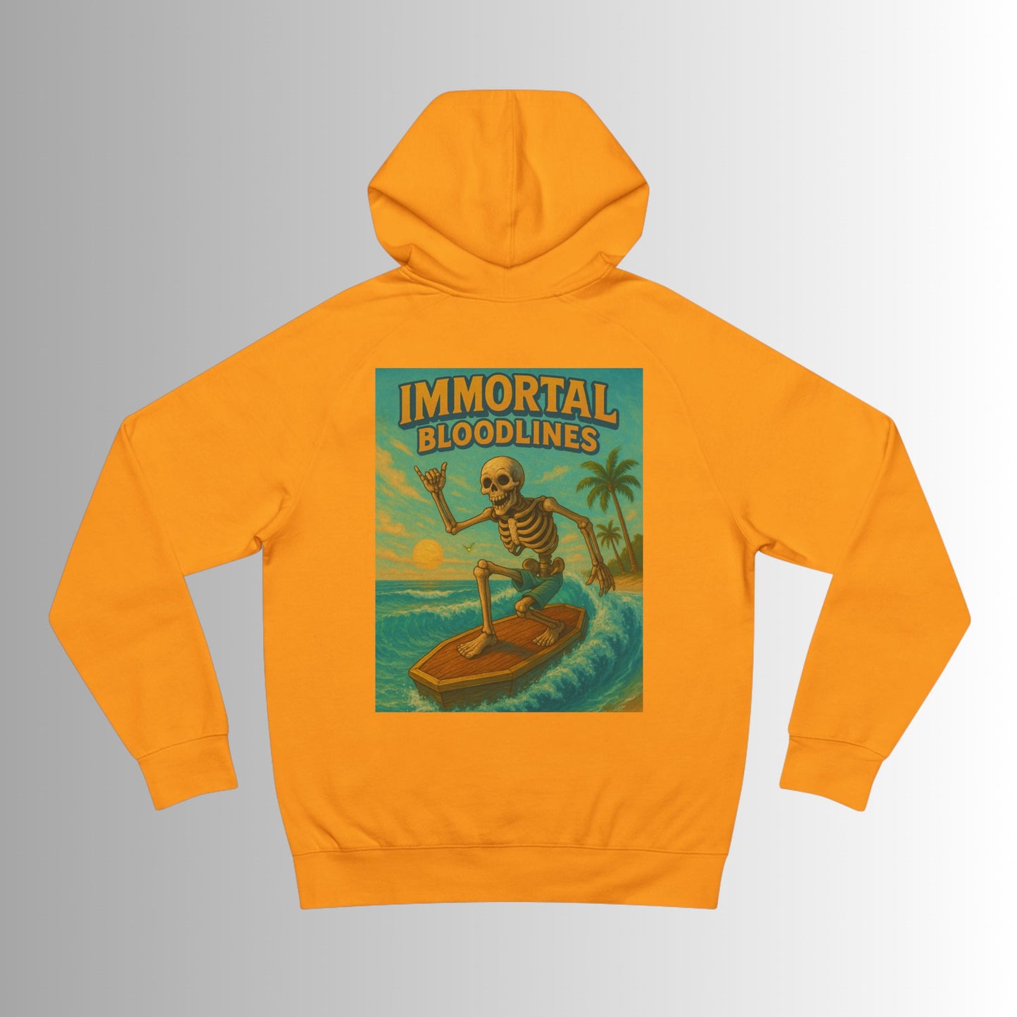 IB Surf Shack Hoodie — Retro Wave Skeleton Surf Graphic Pullover