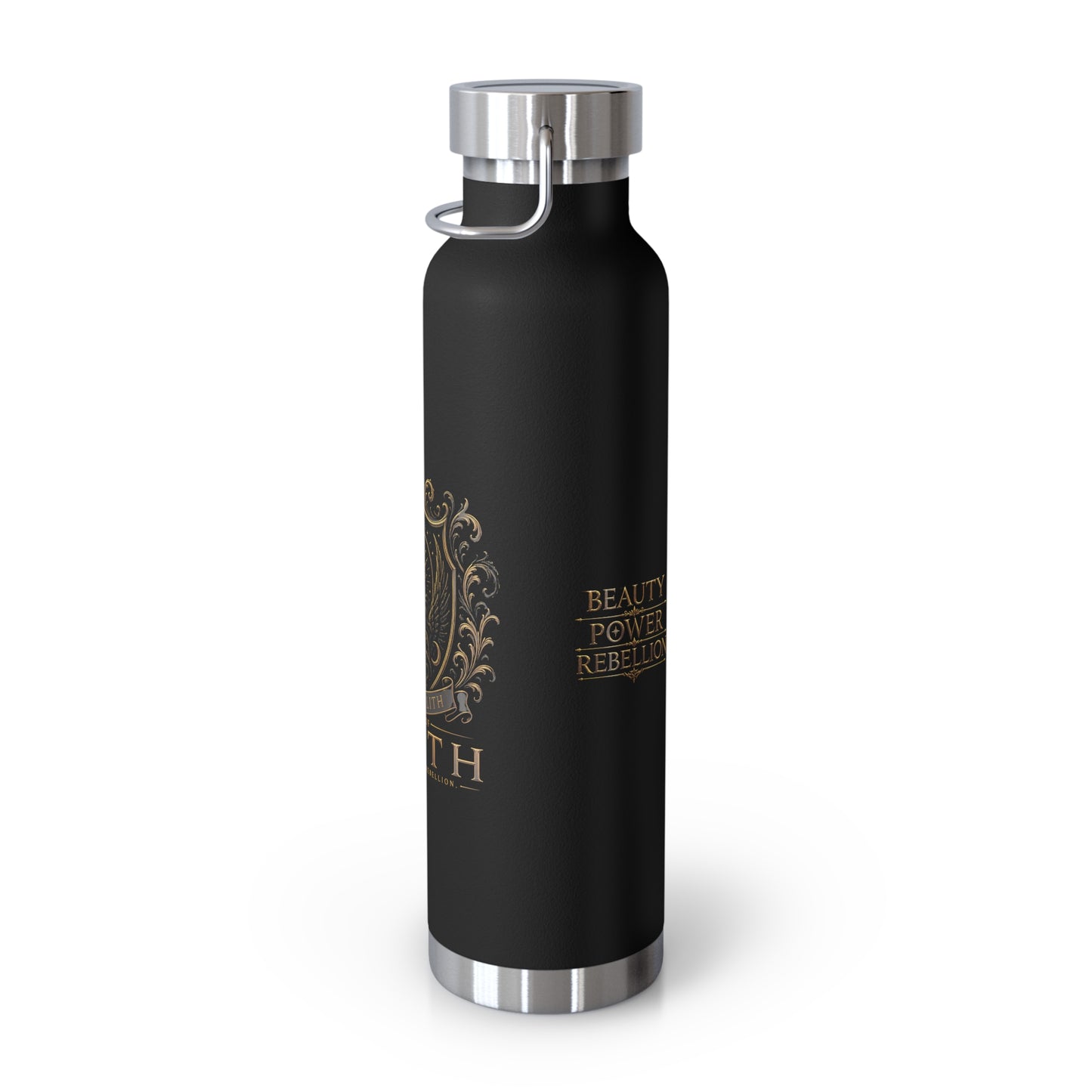 22oz Copper Vacuum Insulated Bottle — Black Matte with Ornate Gold Lilith Crest