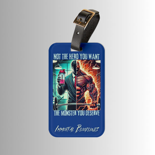 Luggage Tag — “Not the Hero You Want, The Monster You Deserve” Neon Monster Design