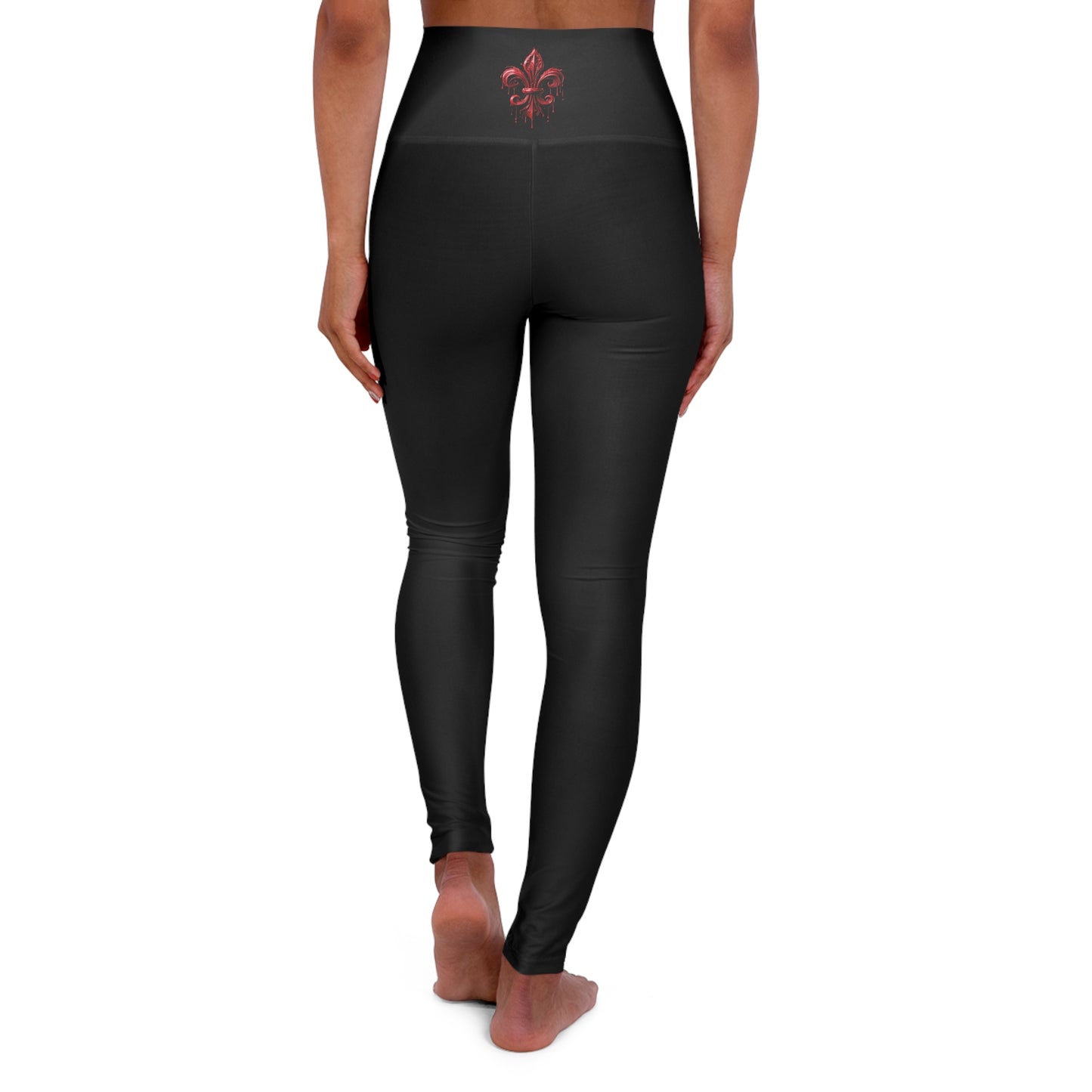 High-Waist Yoga Leggings — Black Lotus Back Print, Stretch Athletic Activewear