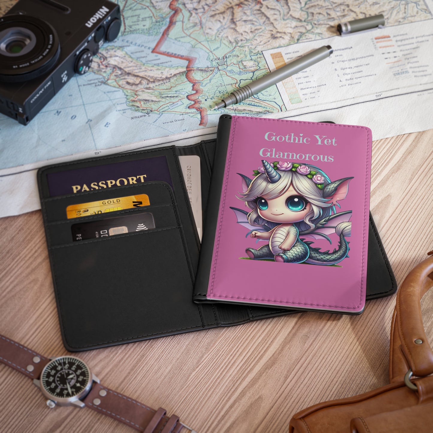 Gothic Yet Glamorous Cute Dragon Unicorn Passport Cover – Pink Travel Wallet