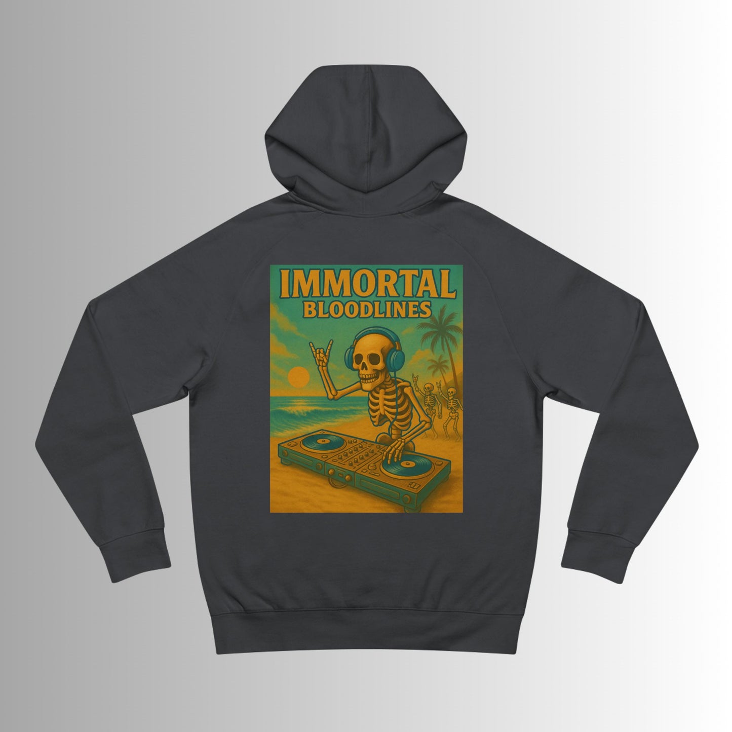 Summer Vibes Hoodie — Retro Wave Skeleton Surf Graphic Pullover