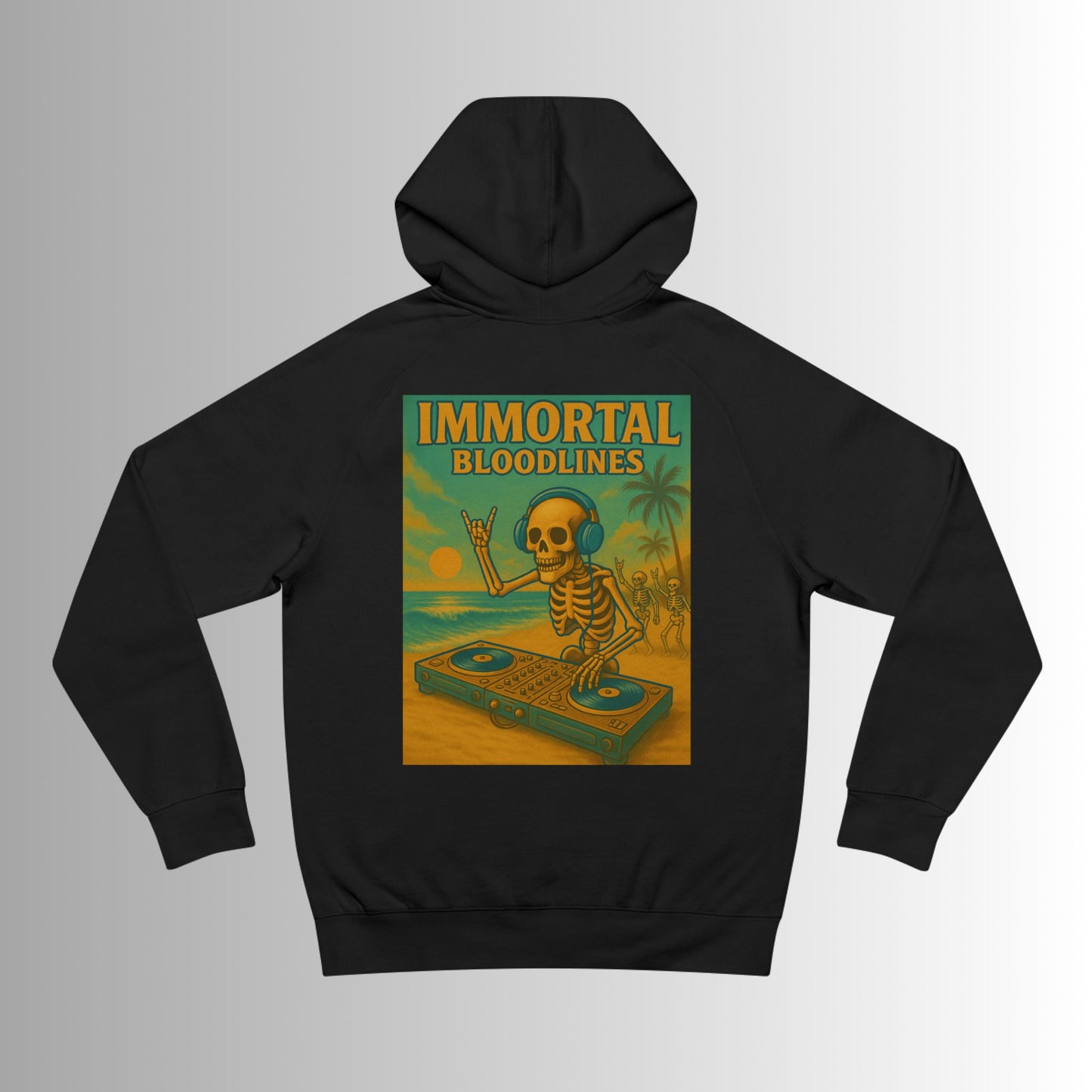 Summer Vibes Hoodie — Retro Wave Skeleton Surf Graphic Pullover