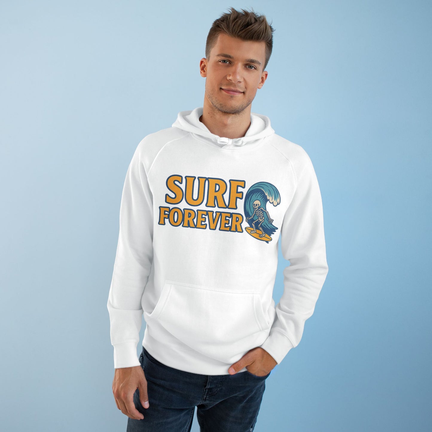 Surf Forever Hoodie — Retro Wave Skeleton Surf Graphic Pullover