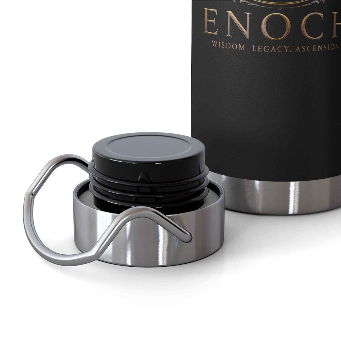 22oz Copper Vacuum Insulated Bottle — Black Matte with Ornate Gold Enoch Crest