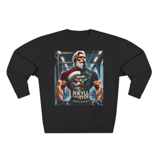Immortal Bloodlines Sweatshirt — Edgy Christmas Sweatshirt with Jekyll and Hyde Gym Santa Graphic