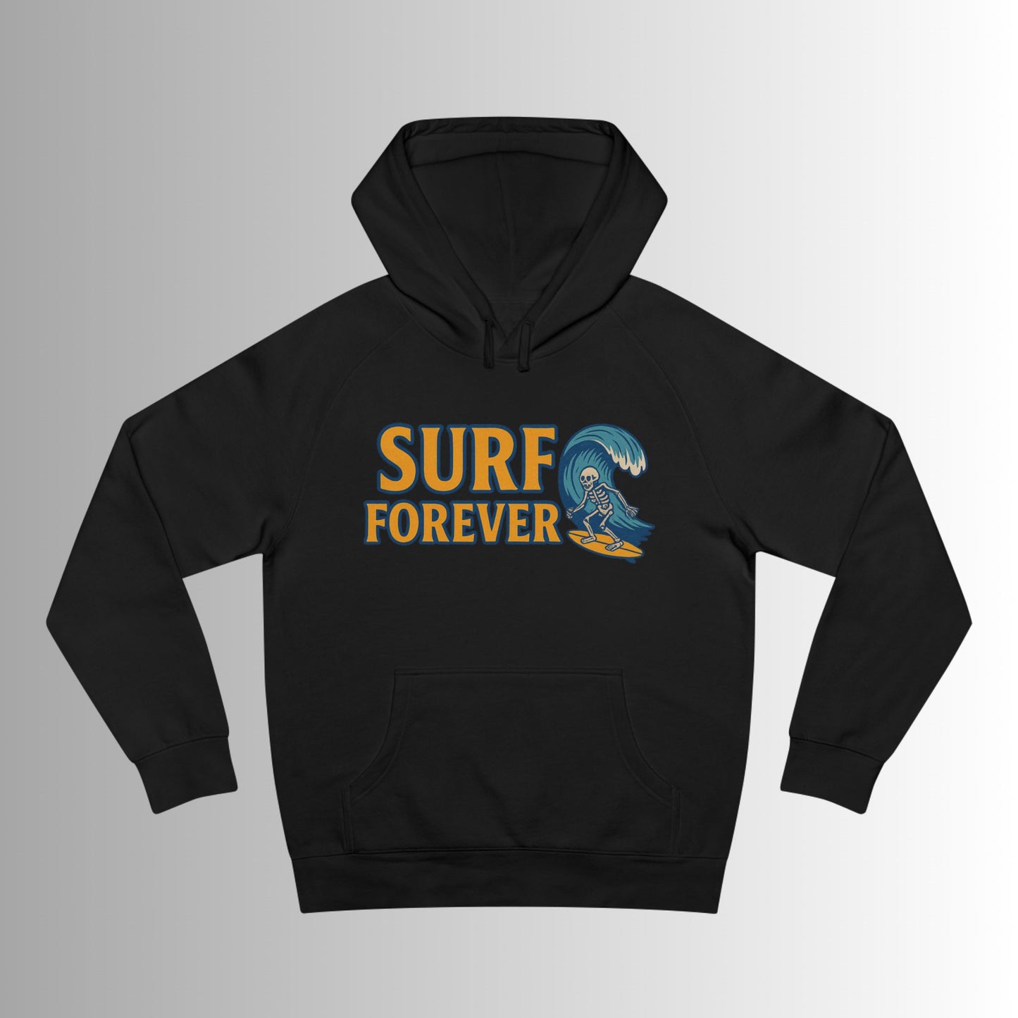 Surf Forever Hoodie — Retro Wave Skeleton Surf Graphic Pullover
