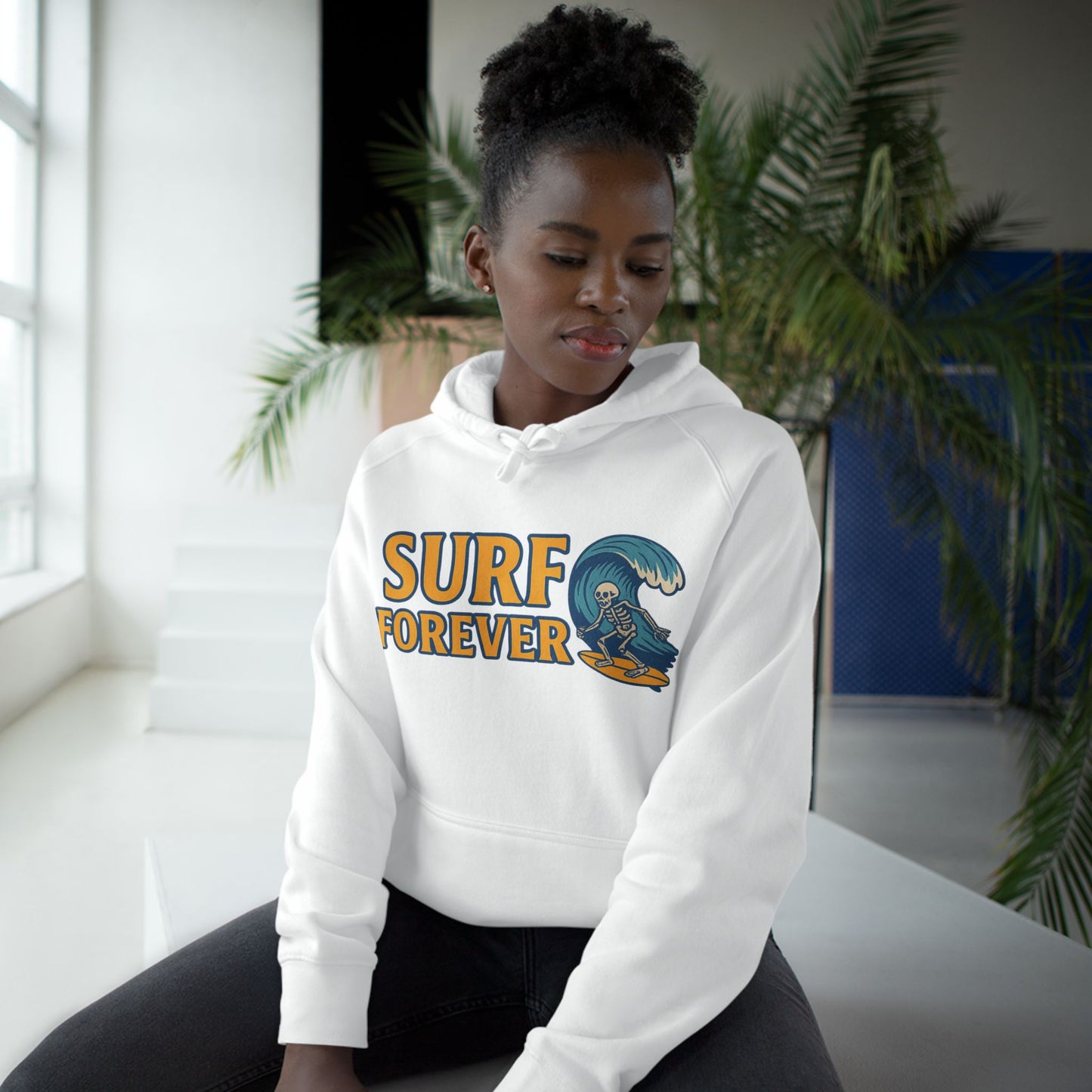 Surf Forever Hoodie — Retro Wave Skeleton Surf Graphic Pullover