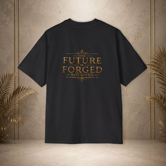 Oversized Tee — "Future Forged" Gold House Tubal-Cain Crest